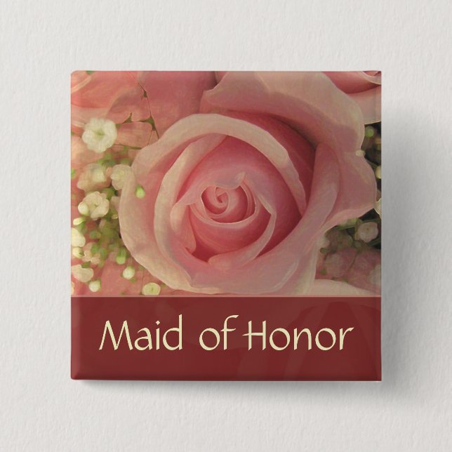 Custom Pink Rose Bridal Button - Customised (Front)