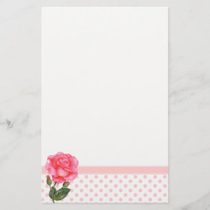 Custom Pink Rose Floral Art Stationery