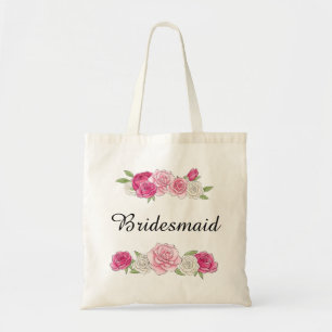 Custom Pink Rose Floral Bridesmaid Tote Bag