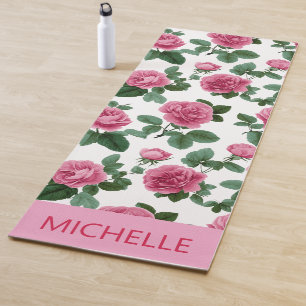 Custom Pink Rose Floral Pattern Yoga Mat