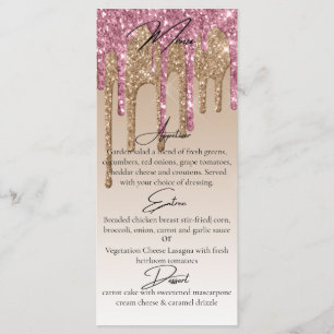 Custom Pink Rose Gold Glitter Drip Elegant Dinner Menu