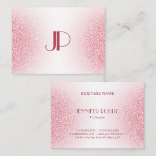 Custom Pink Rose Gold Glitter Modern Monogram Busi Business Card