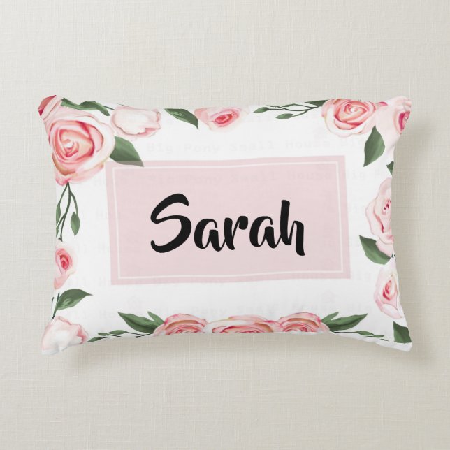 Custom Pink Rose Room Decor & Designs Decorative Cushion (Front)