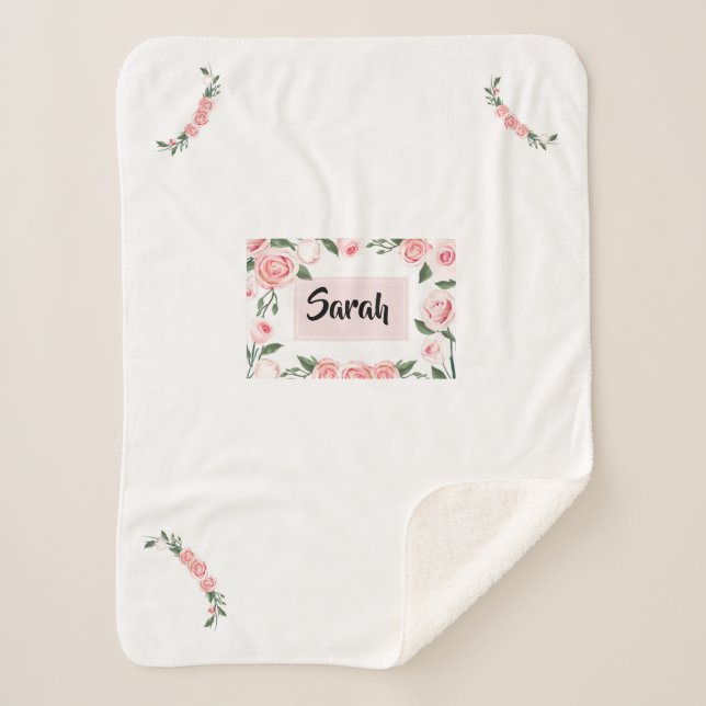 Custom Pink Rose Room Decor & Designs Sherpa Blanket (Front)