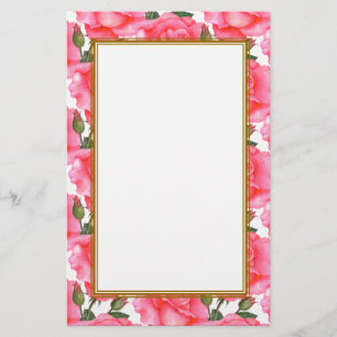 Custom Pink Roses Floral Art Stationery