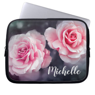 Custom Pink Roses Floral Photo Laptop Sleeve