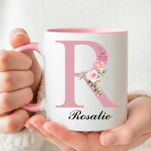 Custom Pink Roses Monogram Mug Gift for Mum, Women