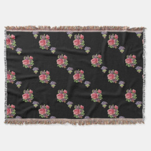 Custom Pink Roses, Purple violets Black blanket