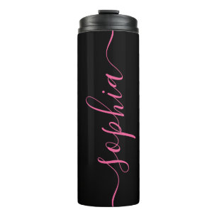 Custom Pink Script Name Black Thermal Tumbler