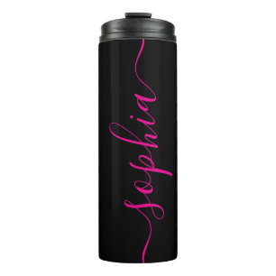 Custom Pink Script Name Black Thermal Tumbler