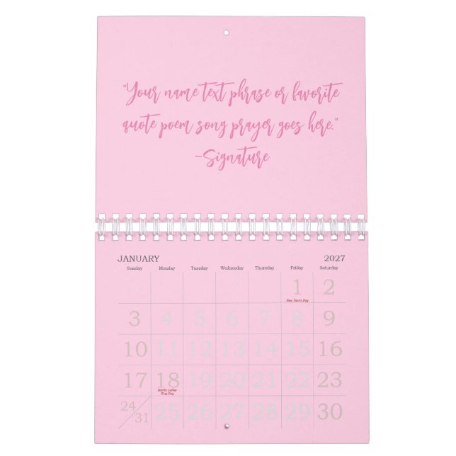 Custom pink script quote Breast Cancer Awareness Calendar (Jan 2027)