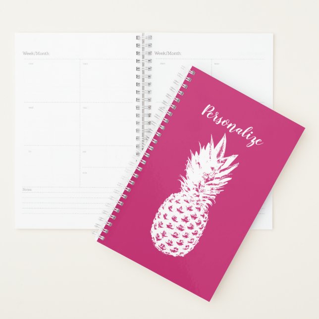 Custom pink spiral planner with pineapple image (Display)