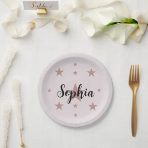 Custom Pink Star Paper Plates – Personalised Name