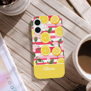 Custom Pink Stripes Summer Lemon Pattern  iPhone 16 Case