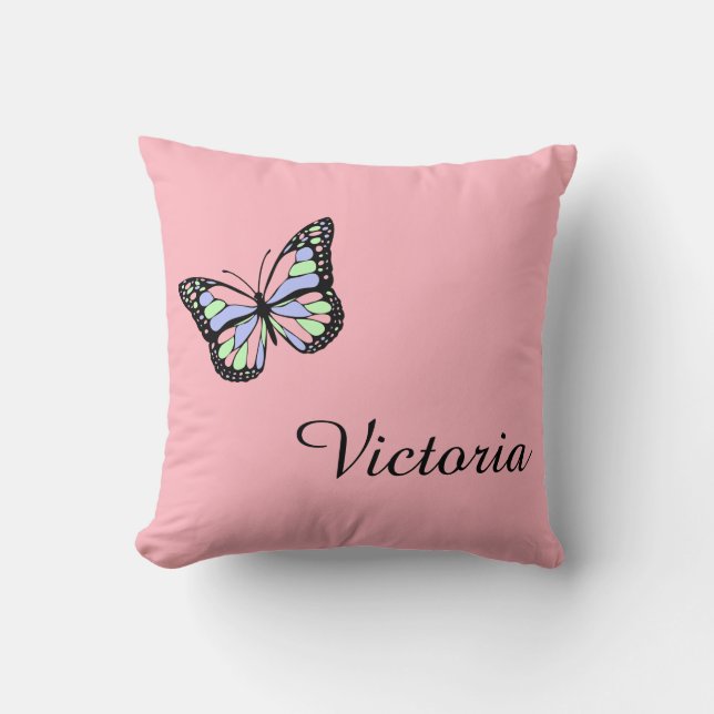 Custom Pink Throw Pillow with Butterfly (Front)