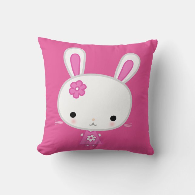 Custom Pink Throw Pillows With Cute Pink Bunny (Front)
