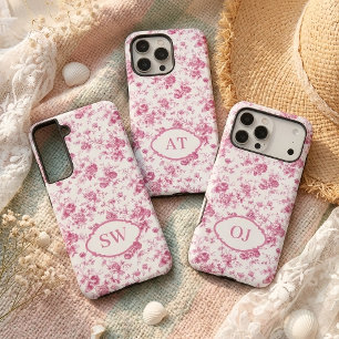 Custom Pink Toile Monogram Phone Case Gift for Her