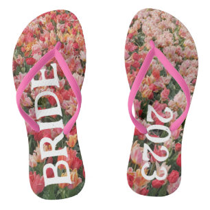 Custom Pink Tulip Flower Bride Flip Flops