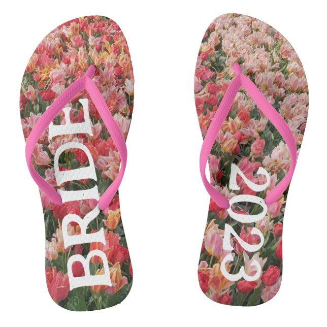 Custom Pink Tulip Flower Bride Flip Flops (Footbed)