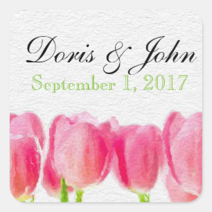 Custom Pink Tulip Wedding Envelope Seal Sticker