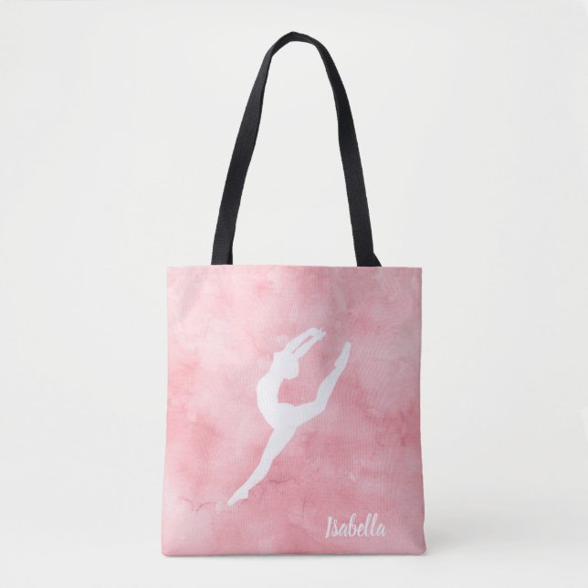 Custom Pink Watercolor Dance Tote Bag (Front)