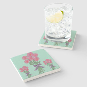 Custom Pink Watercolor Floral Bouquet Design Stone Coaster