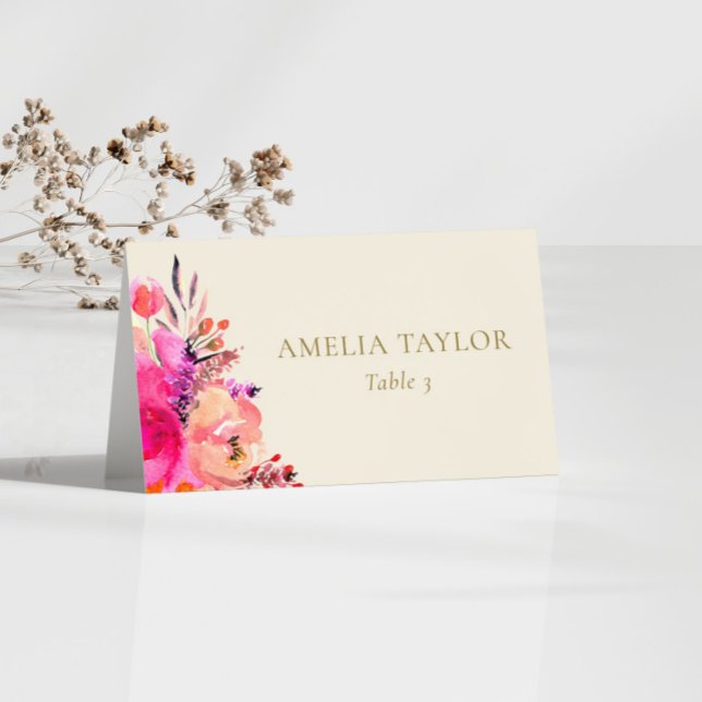 Custom Pink Watercolor Floral Wedding Place Card (Creator Uploaded)
