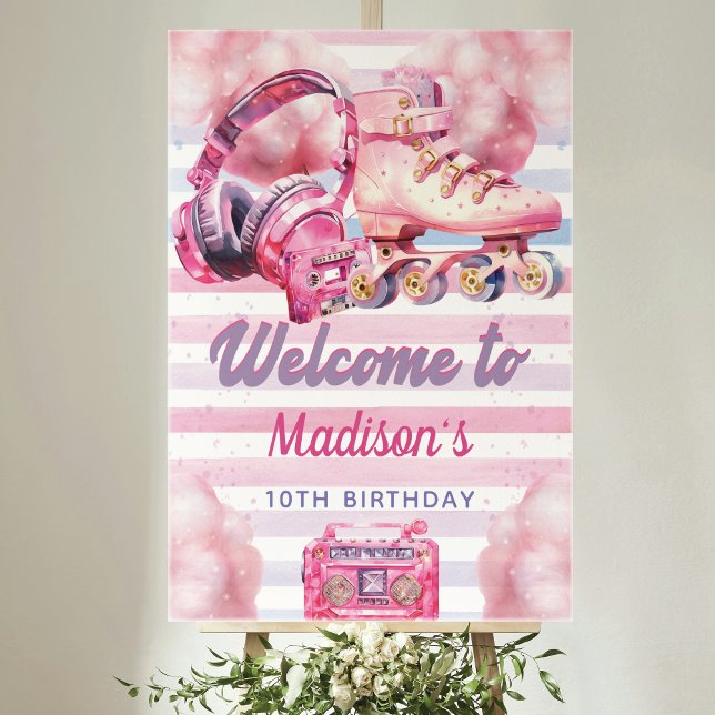 Custom Pink Watercolor Roller Blade Birthday  Poster (Creator Uploaded)