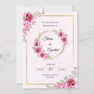 Custom Pink Wedding Invitation   Editable