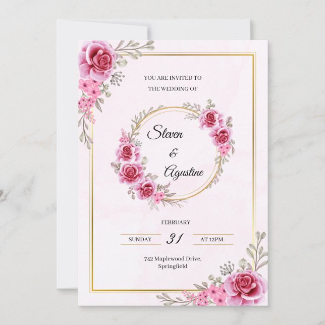 Custom Pink Wedding Invitation | Editable (Front)