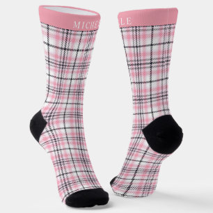 Custom Pink White Black Chequered Pattern Socks
