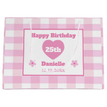 Custom Pink White Chequered Happy 25th Birthday