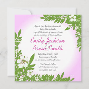 Custom pink white hibiscus wedding invitations