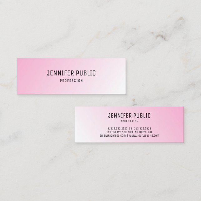 Custom Pink White Modern Elegant Simple Template Mini Business Card (Front/Back)