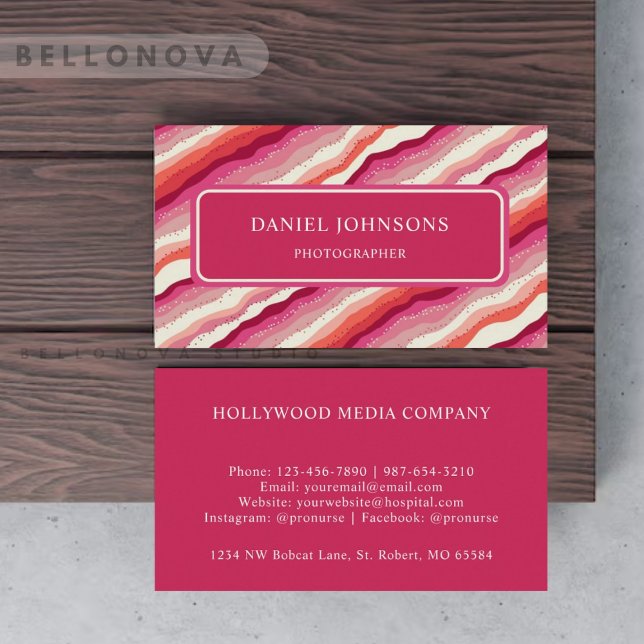 Custom Pink White Red Orange Wave Monogram Business Card (Creator Uploaded)