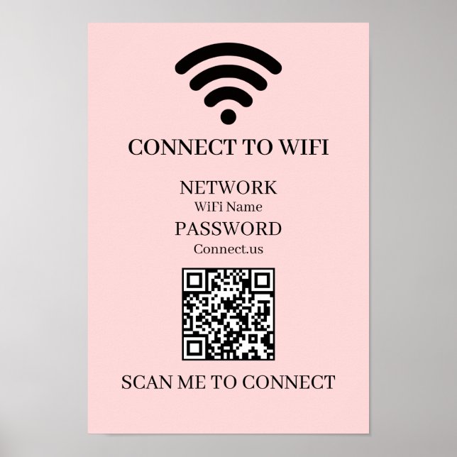 Custom Pink WiFi QR | Easy Network Scan Display Poster (Front)