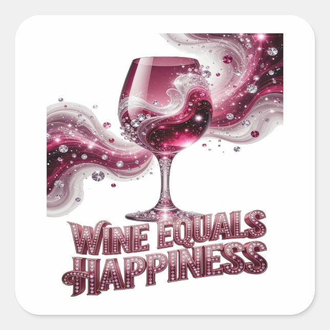 Custom Pink WINE EQUALS HAPPINESS Decal Design Square Sticker (Front)