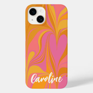 Custom Pink Yellow Abstract Marble Script Name Case-Mate iPhone 14 Case