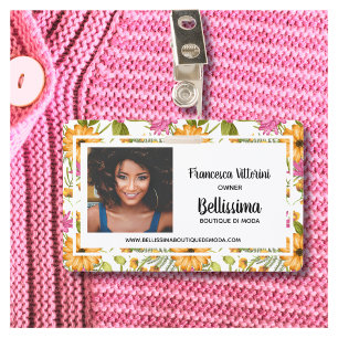 Custom Pink Yellow Floral Employee Badge ID Badge