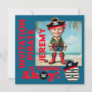 Custom Pirate 6th Birthday Boy Caricature Invitation