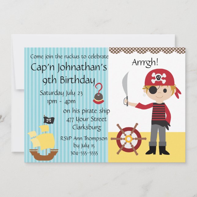 Custom Pirate Boy Birthday Party Invitation (Front)