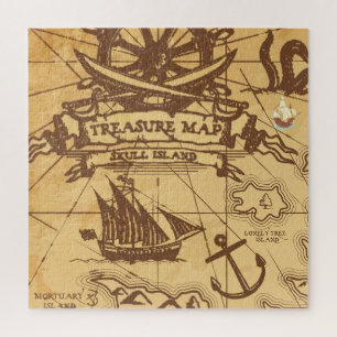 Custom Pirate map land point Family Jigsaw Puzzle