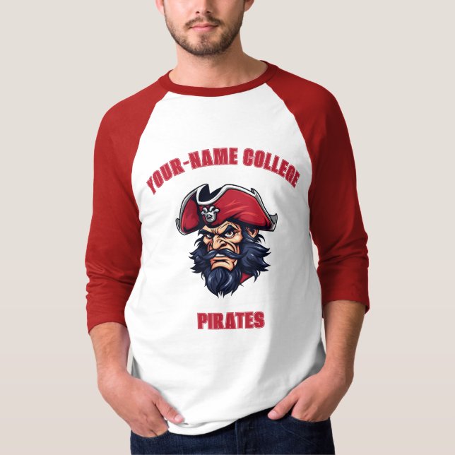 CUSTOM Pirate Mascot | Red - School College Team T-Shirt (Front)