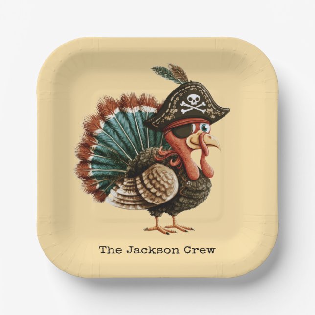 Custom Pirate Turkey Themed Thanksgiving Table Paper Plate (Front)