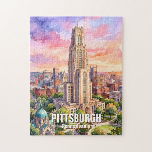Custom Pittsburgh Cathedral of Learning Watercolor Jigsaw Puzzle