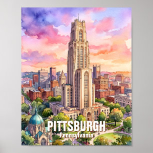 Custom Pittsburgh Cathedral of Learning Watercolor Poster