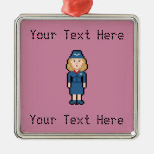 Custom Pixel Flight Attendant Metal Tree Decoration
