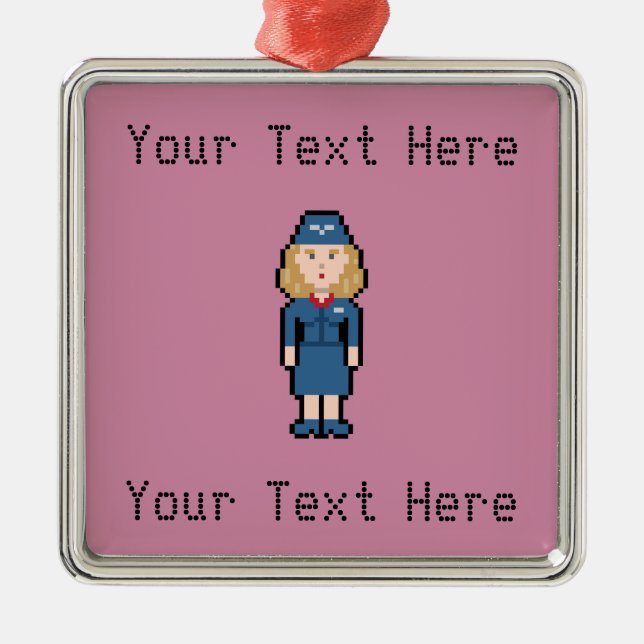 Custom Pixel Flight Attendant Metal Tree Decoration (Front)