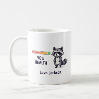 Custom Pixel Raccoon Health Bar Funny Coffee Mug