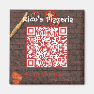 Custom Pizzeria Menu QR Code Magnet